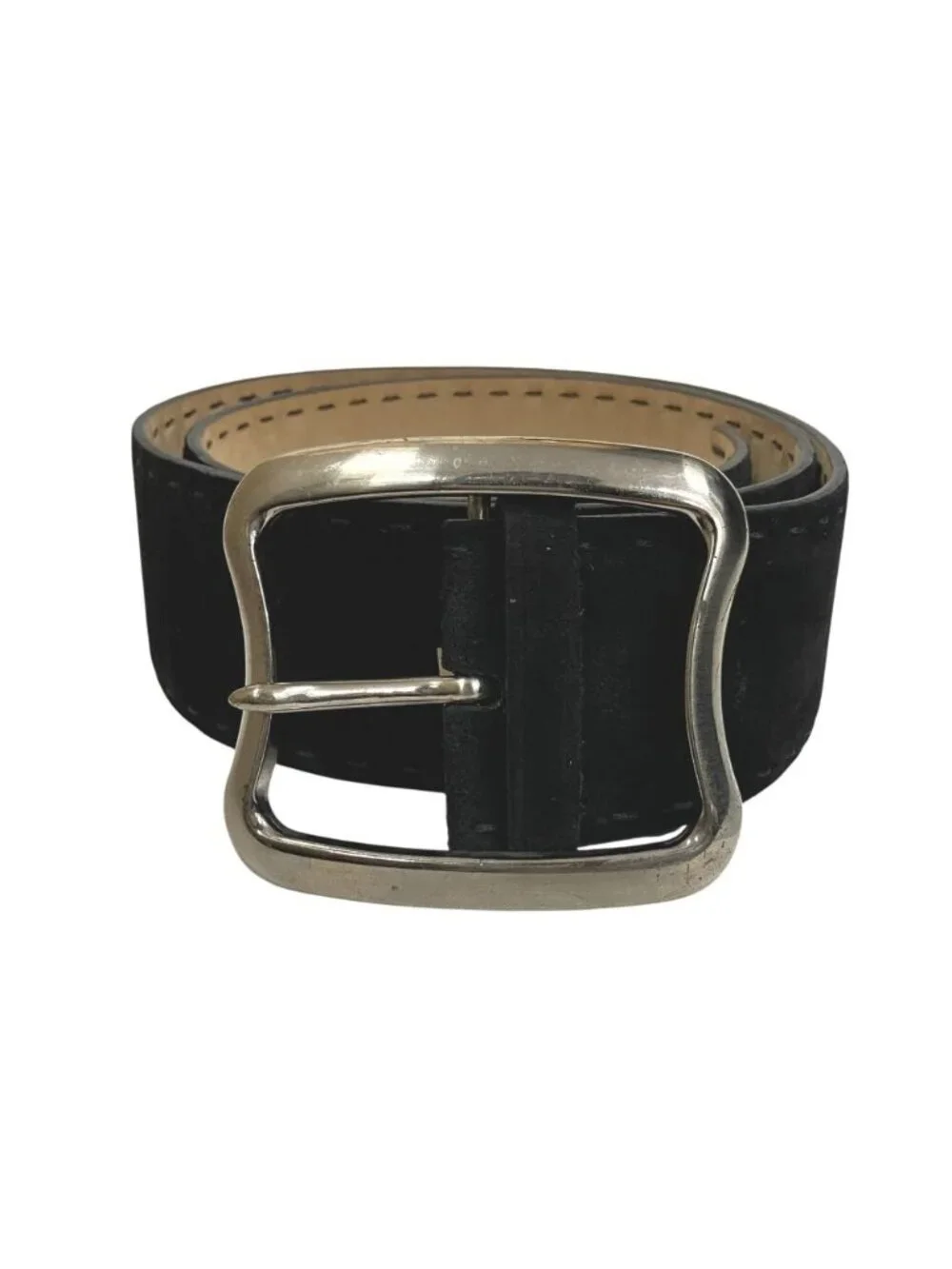 Prada Wide Belt Buckle Suede Leather Waist 85/34 Black
